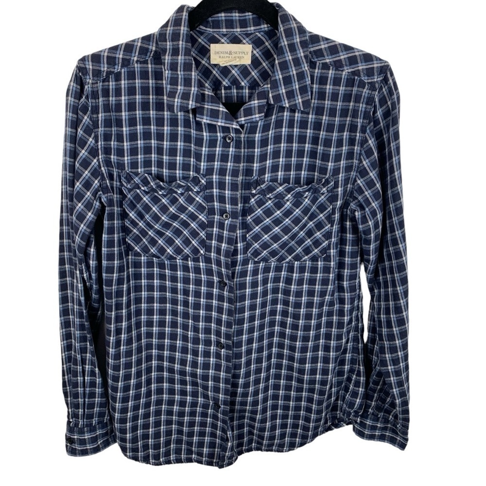 Denim & Supply XS Blue White Lightweight Flannel Women's Plaid Shirt Cottagecore